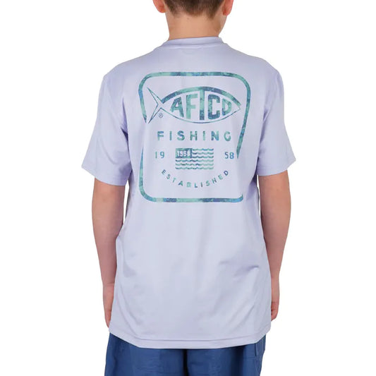 Youth Marine Blue Camo UVX SS Sun Protection Shirt B60180