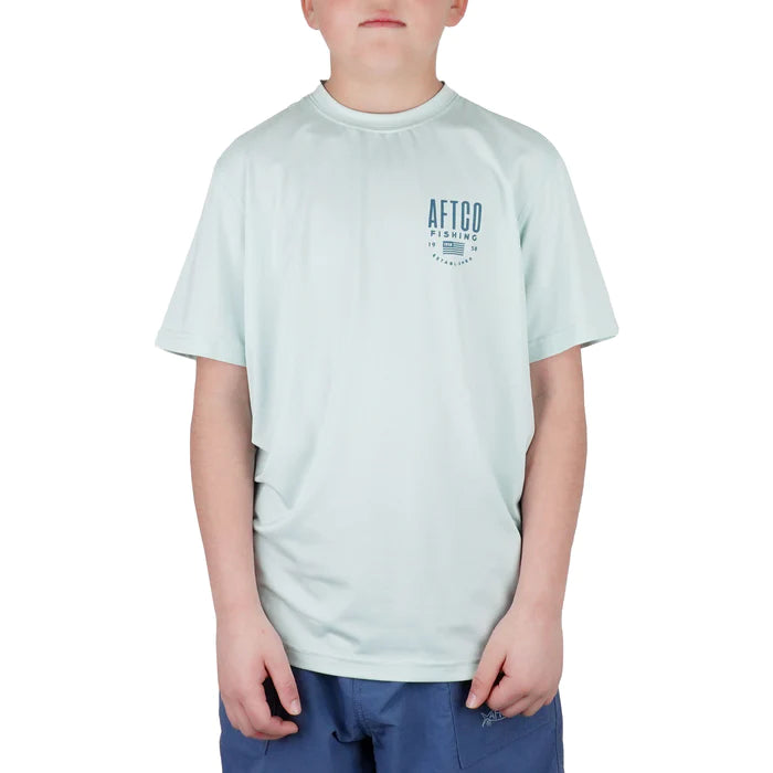 Youth Marine Blue Camo UVX SS Sun Protection Shirt B60180