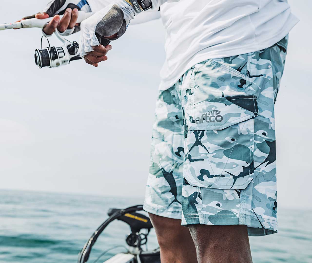 Tactical Fishing Shorts in Green Camo by AFTCO